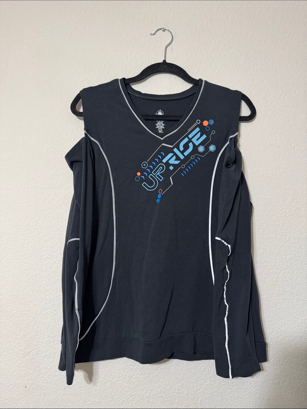 Disney Black Cold-Shoulder Sweatshirt with Blue & Orange Graphic